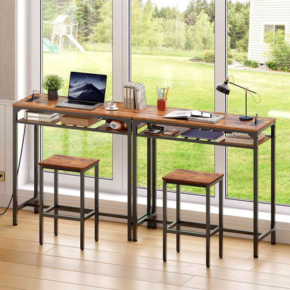 HOOBRO Industrial Slim Bar Table with Charging Station and Storage Shelf