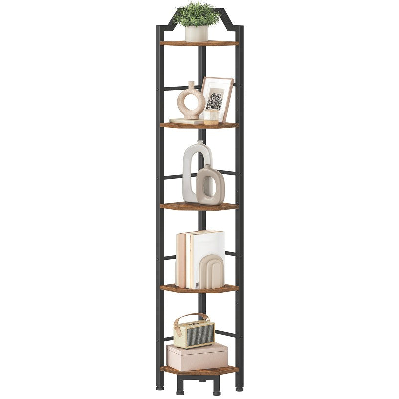 HOOBRO Corner Shelf, 5-Tier Corner Shelf Stand, Standing Display Shelf, Corner Bookcase Shelving, for Living Room, Bedroom, Study, Kitchen