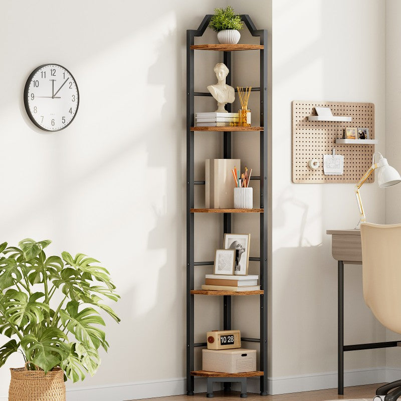 HOOBRO Corner Shelf, 5-Tier Corner Shelf Stand, Standing Display Shelf, Corner Bookcase Shelving, for Living Room, Bedroom, Study, Kitchen