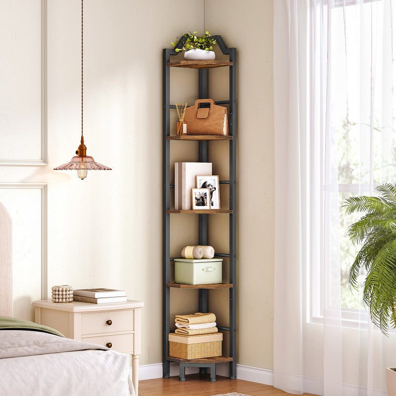 HOOBRO Corner Shelf, 5-Tier Corner Shelf Stand, Standing Display Shelf, Corner Bookcase Shelving, for Living Room, Bedroom, Study, Kitchen