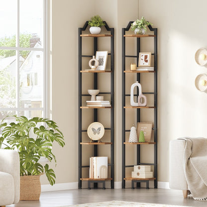 HOOBRO Corner Shelf, 5-Tier Corner Shelf Stand, Standing Display Shelf, Corner Bookcase Shelving, for Living Room, Bedroom, Study, Kitchen