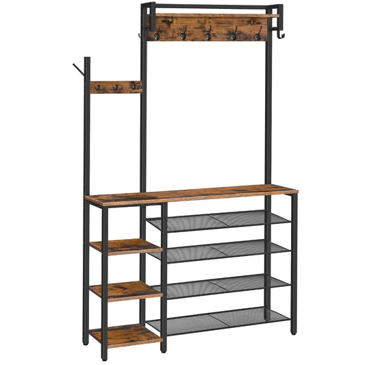 HOOBRO Hall Tree with Bench and Shoe Storage, Entryway Bench with Coat Rack, Shoe and Coat Rack for Entryway, Coat Rack with Shoe Storage and Reversible Storage Shelves