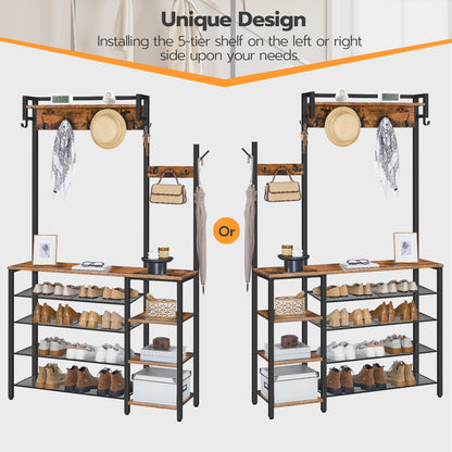 HOOBRO Hall Tree with Bench and Shoe Storage, Entryway Bench with Coat Rack, Shoe and Coat Rack for Entryway, Coat Rack with Shoe Storage and Reversible Storage Shelves