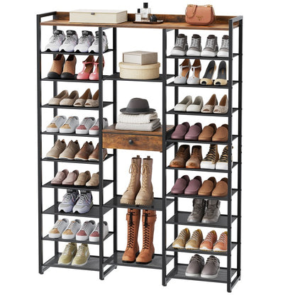 HOOBRO 10-Tier Shoe Rack Tall, 47.2" Shoe Storage Organizer, 61" Tall Shoe Rack for Closet, Large Capacity Shoe Shelf for Front Door Entrance, with Fabric Drawer, for Entryway