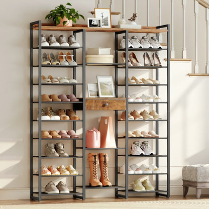 HOOBRO 10-Tier Shoe Rack Tall, 47.2" Shoe Storage Organizer, 61" Tall Shoe Rack for Closet, Large Capacity Shoe Shelf for Front Door Entrance, with Fabric Drawer, for Entryway