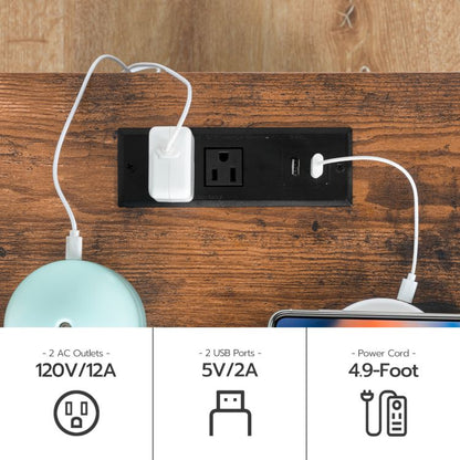 HOOBRO Nightstand with Charging Station, End Table with Drawer, USB Ports and Power Outlets, Farmhouse Nightstand Bedside Table for Bedroom, Space Saving