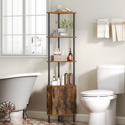 HOOBRO Corner Shelf with LED Light, Corner Cabinet with Storage and Doors, 5-Tier Industrial Narrow Bookshelf Display Rack, 59” Tall Standing Shelf, for Living Room, Kitchen