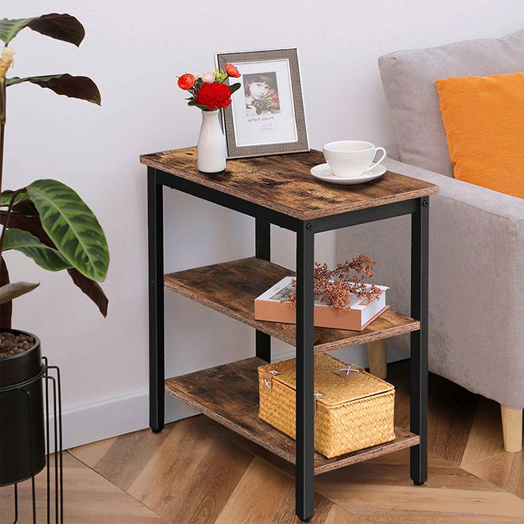 HOOBRO 3-Tier Rustic Industrial End Table, Narrow Nightstand for Small Spaces - Easy Assembly