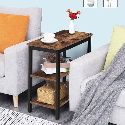 HOOBRO 3-Tier Rustic Industrial End Table, Narrow Nightstand for Small Spaces - Easy Assembly