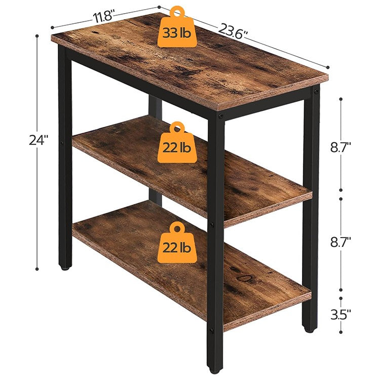HOOBRO 3-Tier Rustic Industrial End Table, Narrow Nightstand for Small Spaces - Easy Assembly