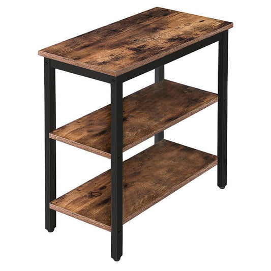 HOOBRO 3-Tier Rustic Industrial End Table, Narrow Nightstand for Small Spaces - Easy Assembly