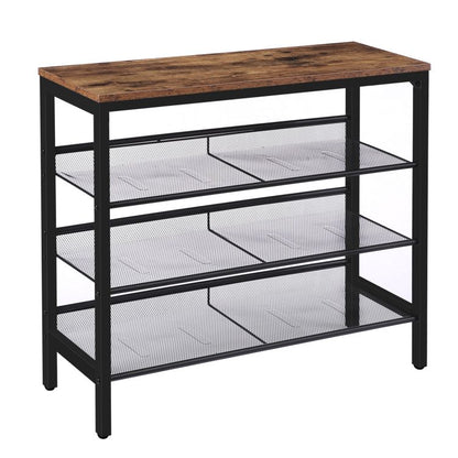 HOOBRO Industrial Shoe Rack, Shoe Shelf, Storage Organizer Unit with Mesh Shelves, Wood Look Accent Furniture with Metal Frame