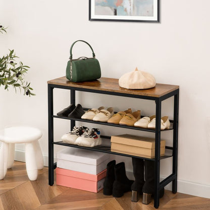 HOOBRO Industrial Shoe Rack, Shoe Shelf, Storage Organizer Unit with Mesh Shelves, Wood Look Accent Furniture with Metal Frame