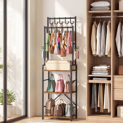 HOOBRO Tall Freestanding Bag and Coat Rack Stand with Adjustable Shelf