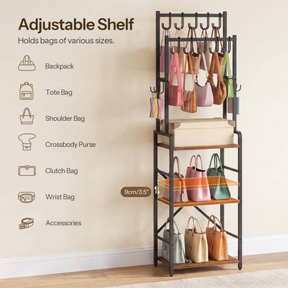 HOOBRO Tall Freestanding Bag and Coat Rack Stand with Adjustable Shelf