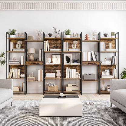 HOOBRO Triple Wide 5-Tier Bookshelf, Industrial Large Bookcase with Drawer, Etagere Bookshelf, Modern Bookshelves with Metal Frame for Living Room, Home Office