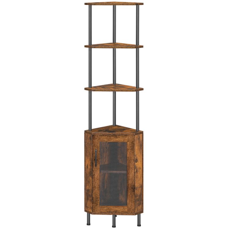 HOOBRO Corner Shelf Stand, 64.8" Tall Industrial Corner Cabinet with Doors, 5-Tier Corner Bookcase, Corner Display Cabinet Plant Stand, Display Shelves Rack for Living Room