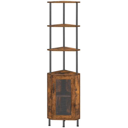 HOOBRO Corner Shelf Stand, 64.8" Tall Industrial Corner Cabinet with Doors, 5-Tier Corner Bookcase, Corner Display Cabinet Plant Stand, Display Shelves Rack for Living Room