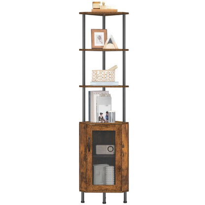 HOOBRO Corner Shelf Stand, 64.8" Tall Industrial Corner Cabinet with Doors, 5-Tier Corner Bookcase, Corner Display Cabinet Plant Stand, Display Shelves Rack for Living Room