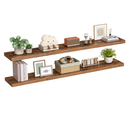 HOOBRO Rustic Floating Shelves Set of 2, Wall Mounted Wooden Display Storage Shelves