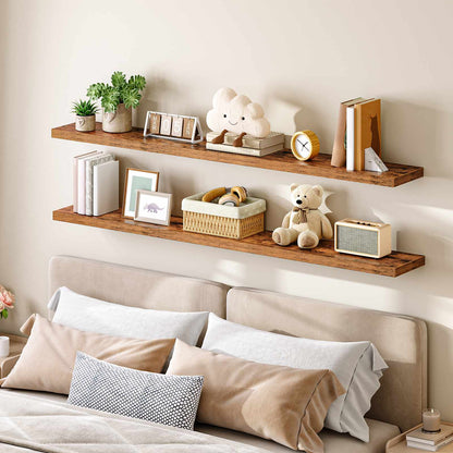 HOOBRO Rustic Floating Shelves Set of 2, Wall Mounted Wooden Display Storage Shelves
