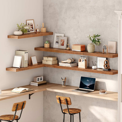 HOOBRO Rustic Floating Shelves Set of 2, Wall Mounted Wooden Display Storage Shelves