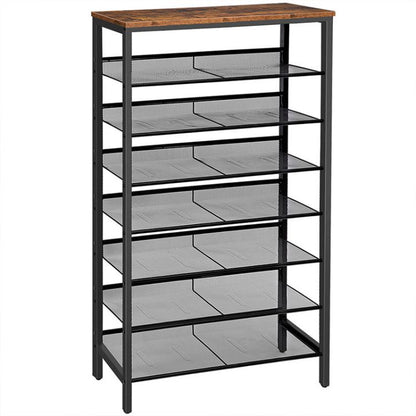 HOOBRO 8-Tier Shoe Rack, Large Capacity Shoe Shelf, Stable and Sturdy, Shoe Storage Organizer with Flat & Slant Adjustable Metal Shelves, Space Saver