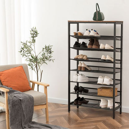 HOOBRO 8-Tier Shoe Rack, Large Capacity Shoe Shelf, Stable and Sturdy, Shoe Storage Organizer with Flat & Slant Adjustable Metal Shelves, Space Saver