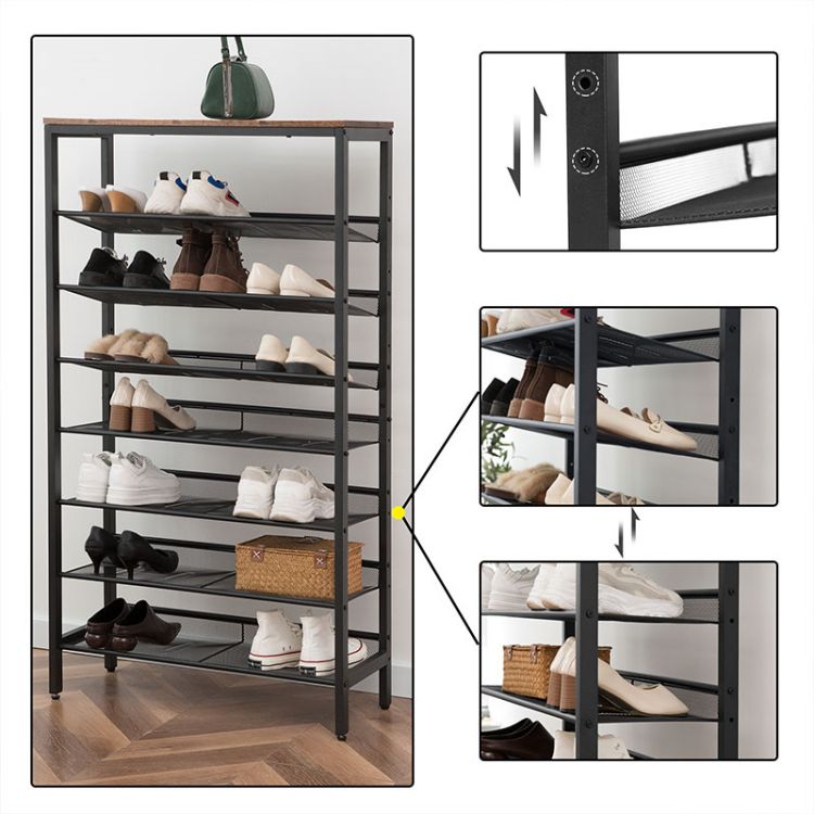 HOOBRO 8-Tier Shoe Rack, Large Capacity Shoe Shelf, Stable and Sturdy, Shoe Storage Organizer with Flat & Slant Adjustable Metal Shelves, Space Saver