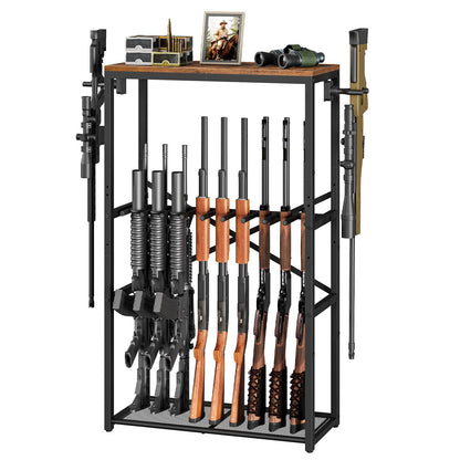 HOOBRO Heavy Duty Metal Rifle Rack with Wood Top Board, Free Standing Gun Storage