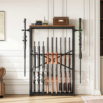 HOOBRO Heavy Duty Metal Rifle Rack with Wood Top Board, Free Standing Gun Storage
