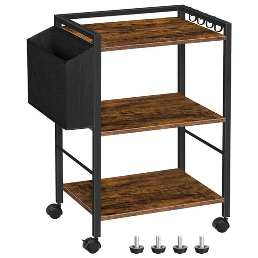 HOOBRO Printer Stand, Large 3 Tier Mobile Printer Table with Storage on Wheels, Under Desk Rolling Printer Cart Organizer Rack with Hooks for Home Offce