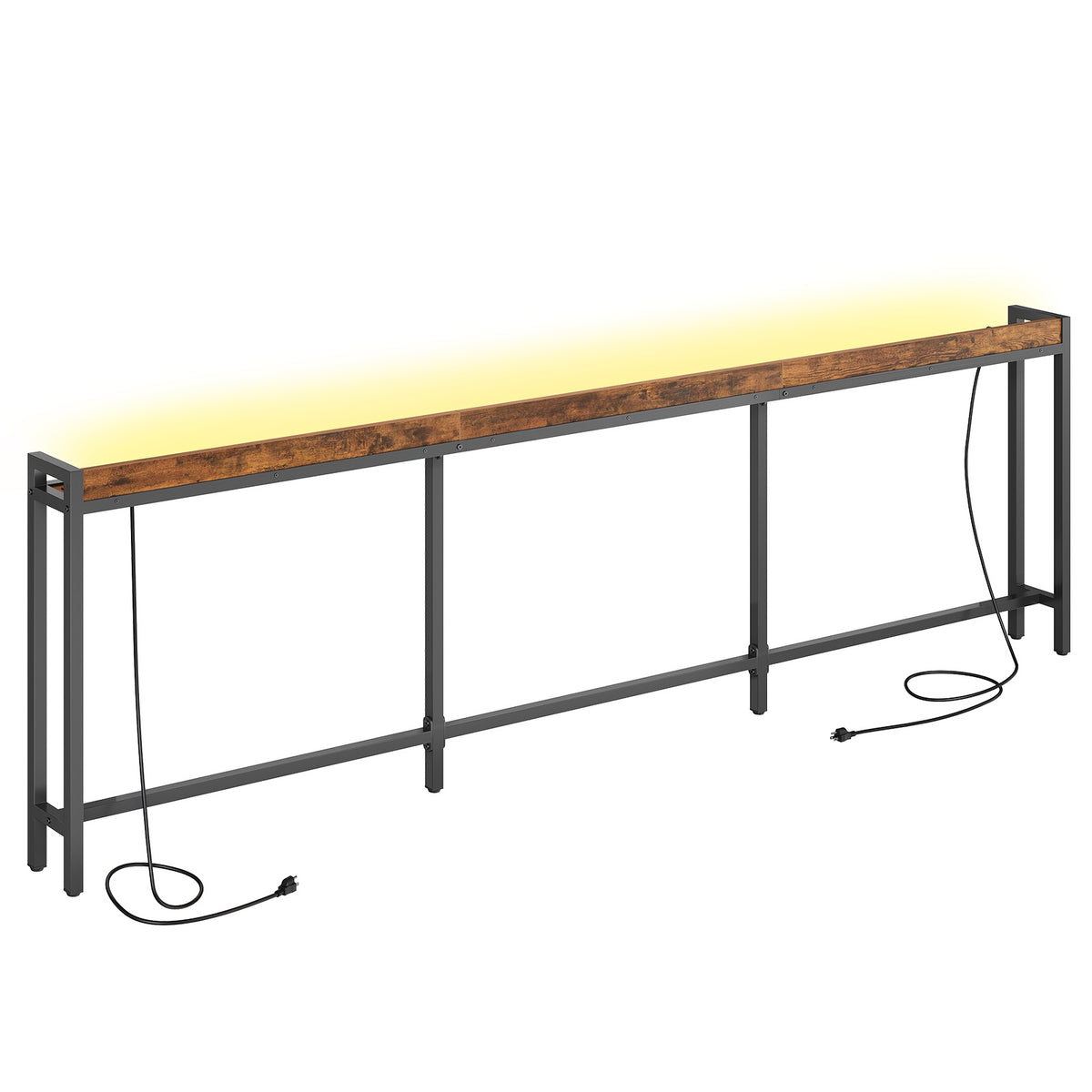 HOOBRO Extra Long Slim Console Table with LED Lights and Charging Outlets