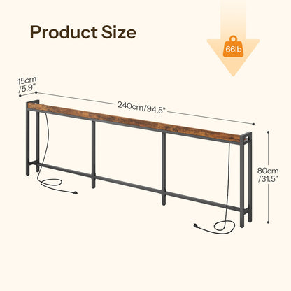 HOOBRO Extra Long Slim Console Table with LED Lights and Charging Outlets