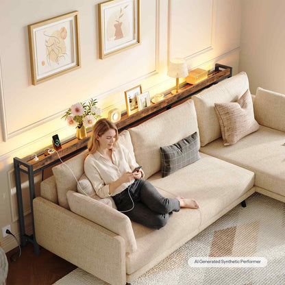 HOOBRO Extra Long Slim Console Table with LED Lights and Charging Outlets
