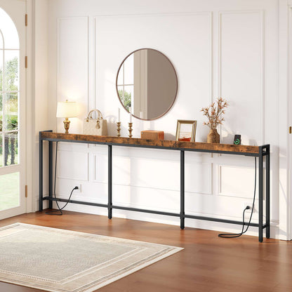 HOOBRO Extra Long Slim Console Table with LED Lights and Charging Outlets