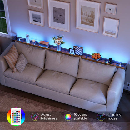 HOOBRO Extra Long Slim Console Table with LED Lights and Charging Outlets