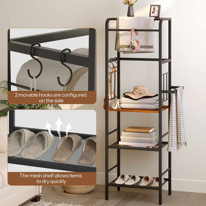 HOOBRO Bathroom Tall Towel Rack Storage Shelf with Towel Bar and Wire Basket
