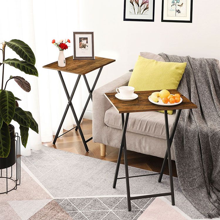 HOOBRO Folding TV Tray Tables, Set of 2 Side Tables for Small Space, Industrial Snack Tables for Eating at Couch, Stable Metal Frame, Easy Assembly