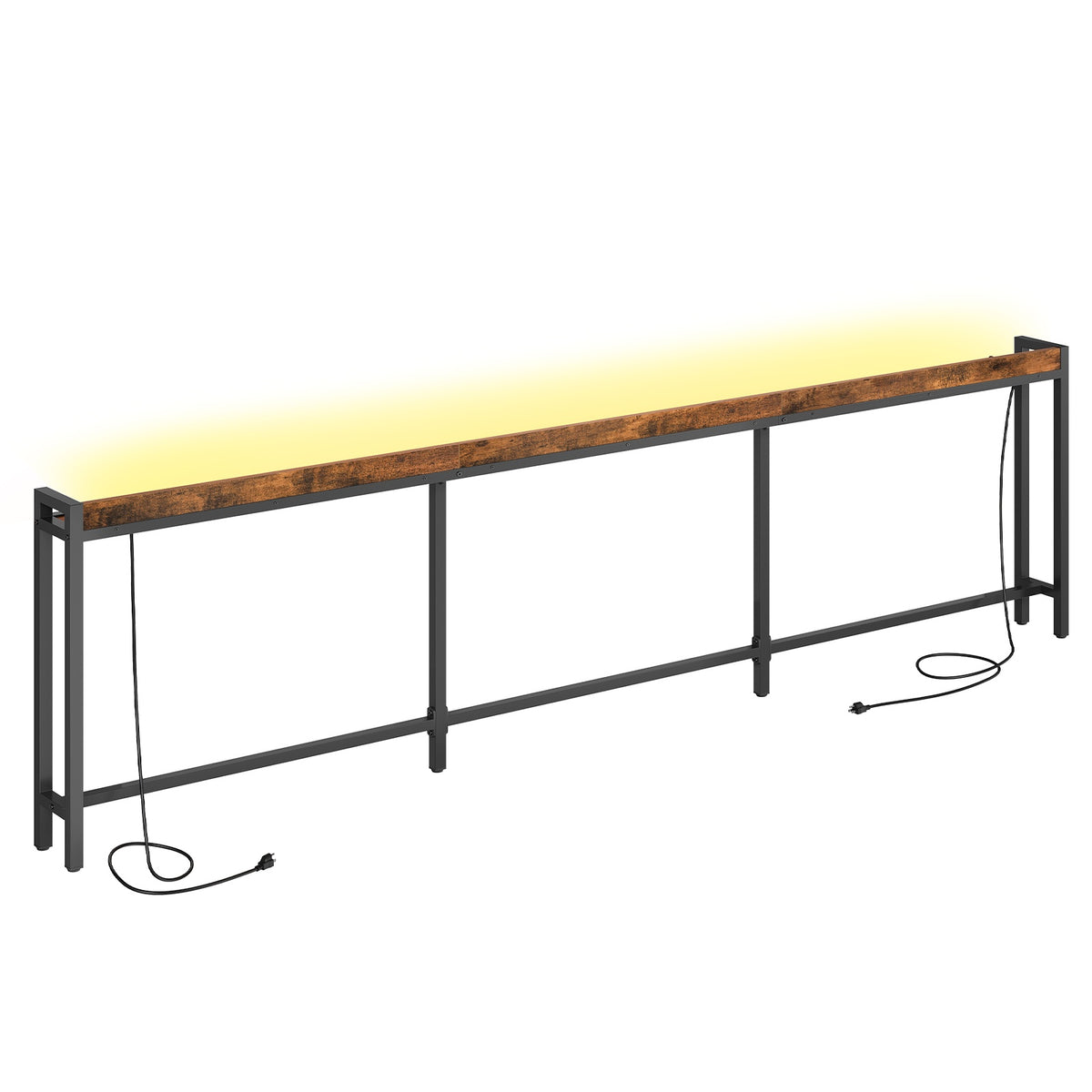 HOOBRO Extra Long Slim Console Table with LED Lights and Power Outlets