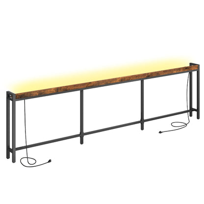 HOOBRO Extra Long Slim Console Table with LED Lights and Power Outlets