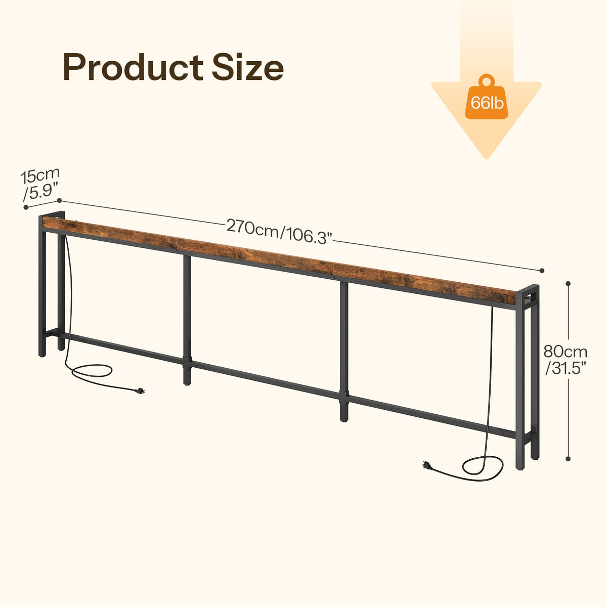 HOOBRO Extra Long Slim Console Table with LED Lights and Power Outlets
