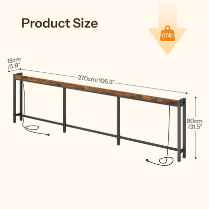 HOOBRO Extra Long Slim Console Table with LED Lights and Power Outlets