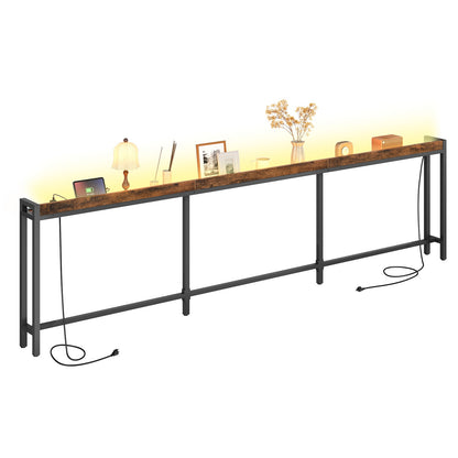 HOOBRO Extra Long Slim Console Table with LED Lights and Power Outlets