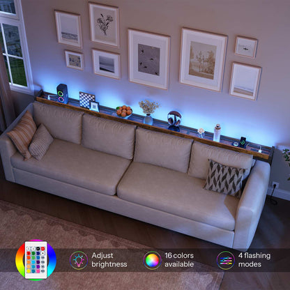 HOOBRO Extra Long Slim Console Table with LED Lights and Power Outlets