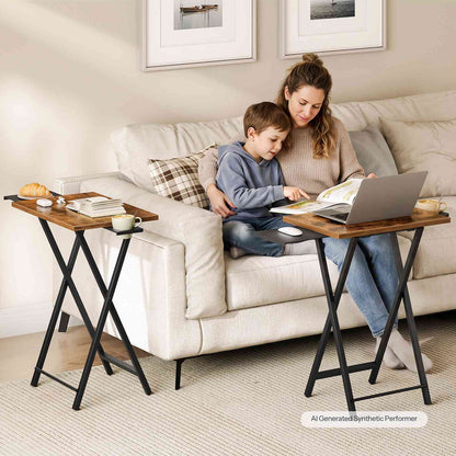 HOOBRO Folding TV Tray Table with Pull-Out Mouse Pad and Cup Holder