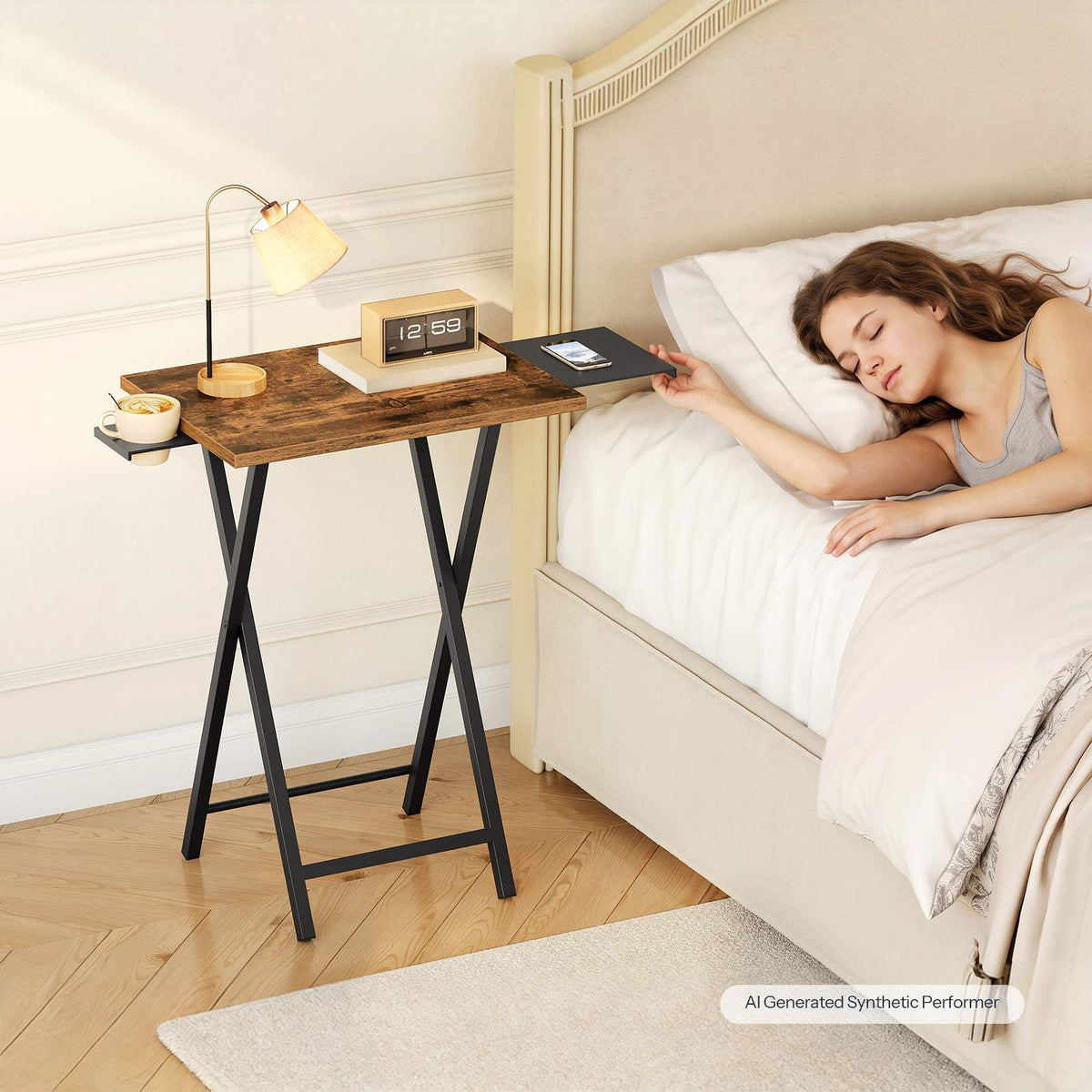 HOOBRO Folding TV Tray Table with Pull-Out Mouse Pad and Cup Holder