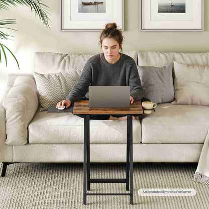 HOOBRO Folding TV Tray Table with Pull-Out Mouse Pad and Cup Holder