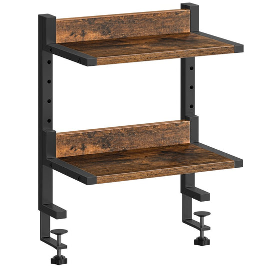 HOOBRO Clamp On Desk Shelf, 2-Tier Desktop Organizer, Space-Saving Desk Shelf with Adjustable Shelves, for Office, Study, Entertainment Accessories
