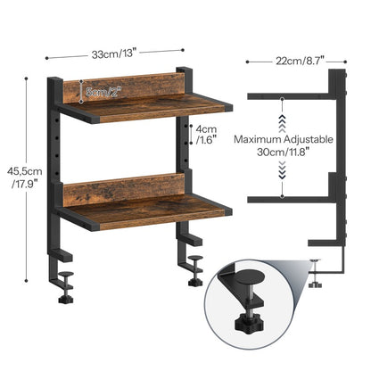 HOOBRO Clamp On Desk Shelf, 2-Tier Desktop Organizer, Space-Saving Desk Shelf with Adjustable Shelves, for Office, Study, Entertainment Accessories